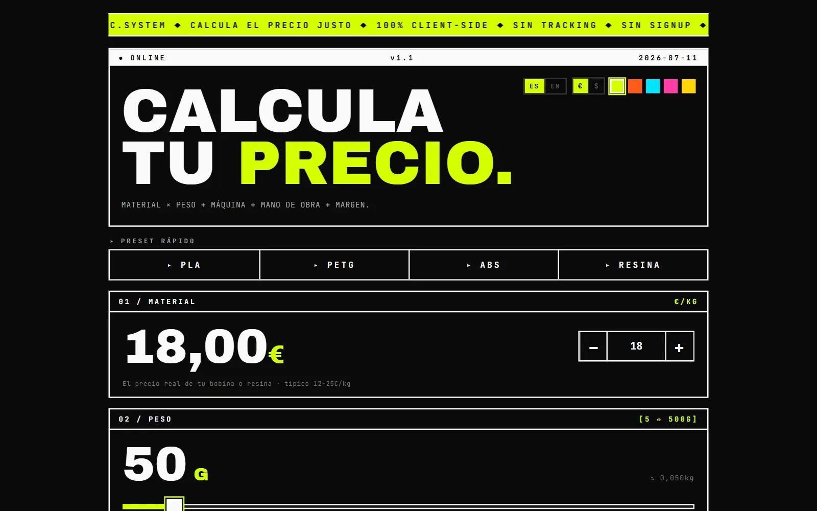 Vista previa de 3D Calculador